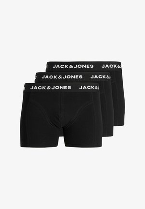 Boxer-briefs en coton noir avec une taille élastique arborant le logo blanc "JACK & JONES". Trois paires présentées, avec un design sans coutures et un ajustement près du corps.