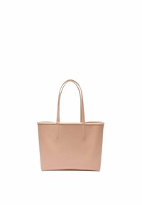 Borsa tote morbida di colore rosa realizzata in materiale testurizzato, dotata di due manici allungati e di un'apertura superiore, con un design minimalista.
