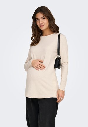 OLMRITALA O-NECK BUTTON SLIT - Top s dlhým rukávom - birch detail melange