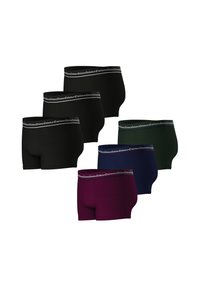 Ensemble de huit boxers en noir, vert, marine et bourgogne. Fabriqués en tissu lisse avec une ceinture élastique contrastante.