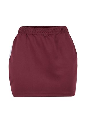 Burgundi spalvos sijonas, pagamintas iš lygaus audinio su elastinga juosmeniu. Turi paprastą dizainą, be raštų ar detalių.