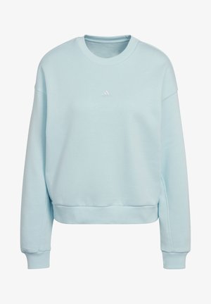 Lichtblauwe trui met een ronde hals, geribbelde manchetten en zoom, met een subtiel tonale Adidas-logo op de borst.
