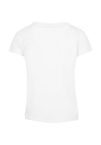 Hvid bomulds t-shirt med korte ærmer, rund halsudskæring og en glat tekstur. Ingen synlige mønstre eller tryk på stoffet.