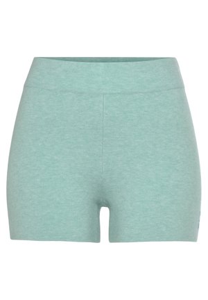 Minzgrüne Baumwollshorts mit breitem, elastischem Bund, ausgestattet mit einem figurbetonten Schnitt und einer glatten, weichen Textur.