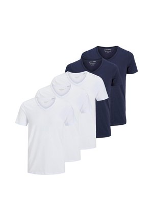 5 PACK - T-shirt basic - weiß/dunkelblau