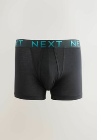 Bóxers negros hechos de una tela suave, con una cinturilla de logo turquesa y un pouch contorneado con detalles cosidos.
