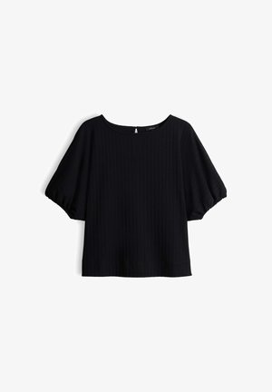 OPUS, RELAXED FIT RIB TEXTURE - T-Shirt basic - black