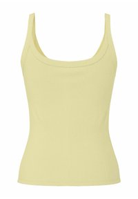 Débardeur côtelé vert clair avec larges bretelles et encolure carrée, cintré à la taille.
