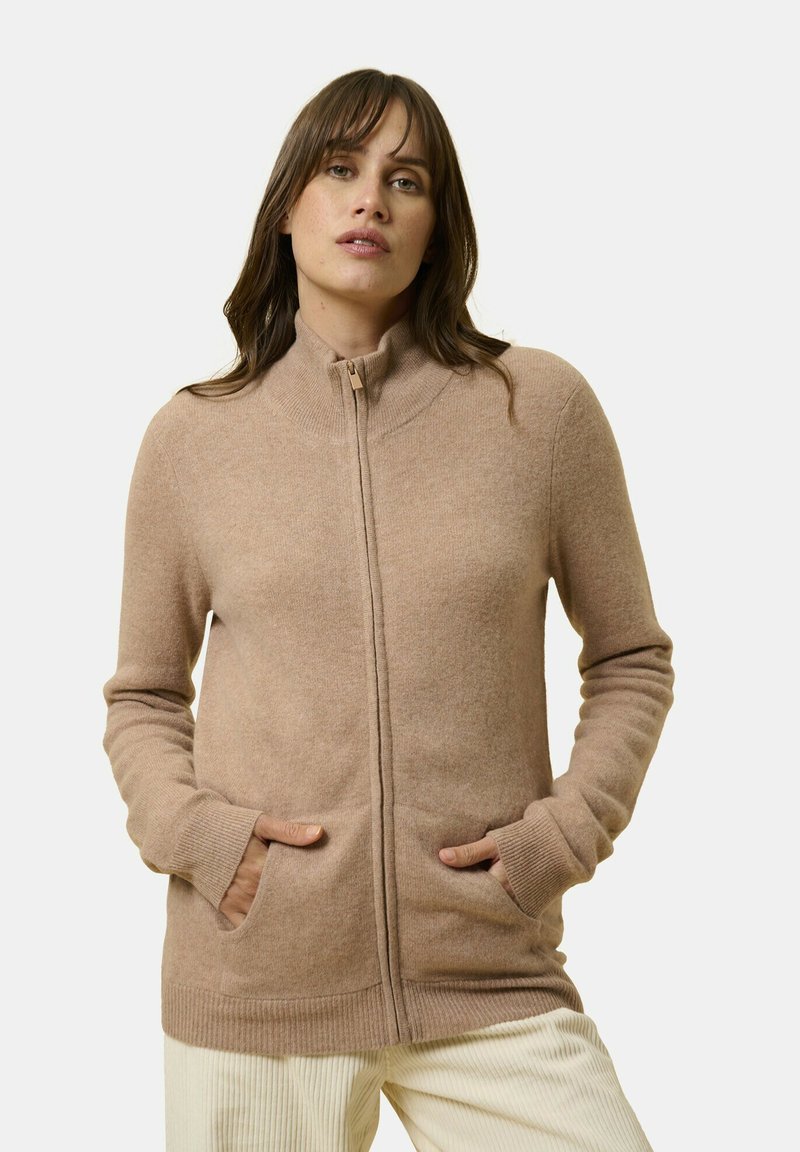 Just Cashmere ZIPPED  WITH KANGA POCKET - Cardigan - mottled camel