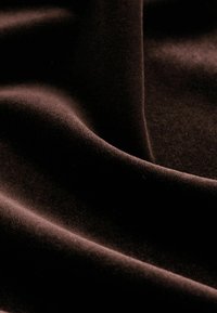 Tissu en velours brun foncé avec des plis souples et une texture lisse et douce captant une lumière subtile.
