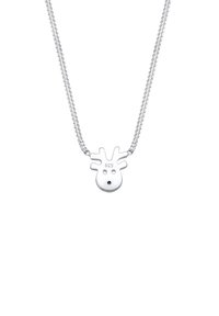 Silverhalsband med en renhuvudspendel med horn, märkt "925." Kedjan har en enkel, vävd design.