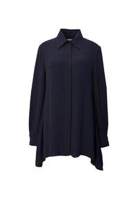 Marineblaue Langarmhemd aus leichtem Stoff, mit einem Button-Down-Kragen, einer Vorderblende und einem leicht abgerundeten Saum.