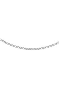 Collana in argento realizzata con anelli intrecciati, caratterizzata da una superficie liscia e lucida e un design classico, adatta per varie occasioni.