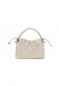 Krēmkrāsas šūta soma ar sakrautu atvērumu un vienu rokturi. Aprīkota ar sudraba toņa detaļām un gludu tekstūru. Priekšpusē redzams logotips.