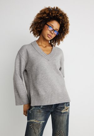 V NECK SWEATER - Maglione - grey melange