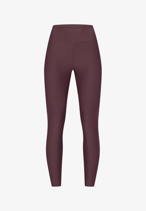 Leggings de canalé en color burdeos con una cintura alta y un diseño ajustado, fabricados con un material elástico para mayor comodidad y libertad de movimiento.
