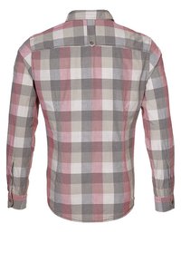 Geruite blouse met lange mouwen in grijstinten, roze en wit, met een button-down kraag en knoopmanchetten en een achterste yoke detail.