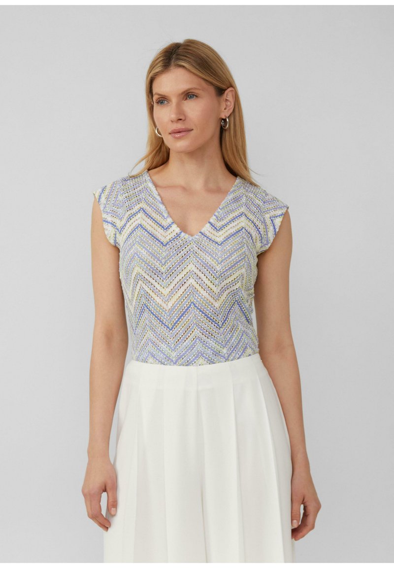 S.Oliver BLACK LABEL T-shirt Imprimé - Creme Schwarz/beige Chiné