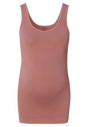 Jasnoróżowy, prążkowany top na ramiączkach z szerokimi ramiączkami i okrągłym dekoltem. Materiał ma lekko teksturowane wykończenie i dopasowany krój.