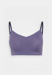 Bralette viola con spalline regolabili, morbida al tatto e con dettagli scallopati sul collo. Presenta un design senza cuciture per comfort e supporto.