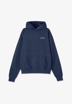 Hoodie bleu marine, en mélange de coton, coupe décontractée, poche kangourou, poignets et ourlet côtelés, avec "PEGADOR" imprimé en bleu clair.