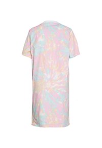 Kortärmad t-shirt i pastellfärgad tie-dye med rosa, blå och gula nyanser, rund halsringning och en avslappnad, något lös passform.