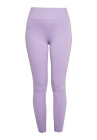 Lila leggings rugalmas anyagból, magas derékkal és sima textúrával, látható minták vagy fém részek nélkül.