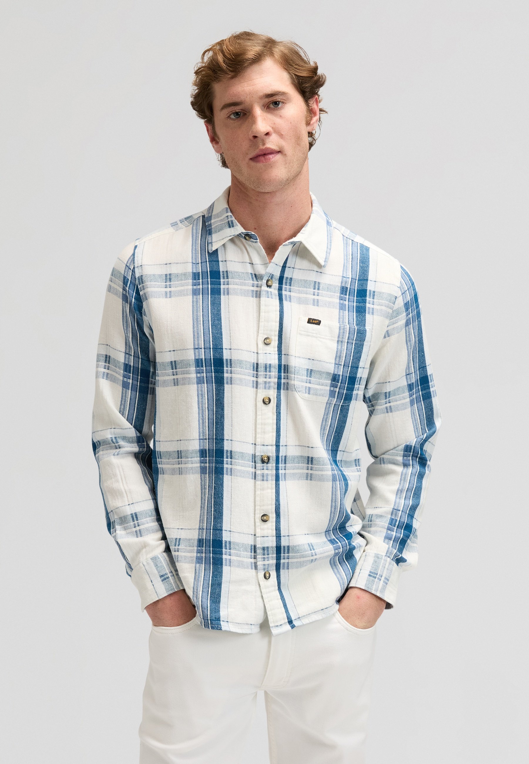 Oxbow M2citel Camicia Uomo In Chambray 100% Cotone - Maniche Lunghe, Blu Scuro, 2 Tasche, Colletto Con Bottoni, Taglia S, Leggera E Morbida