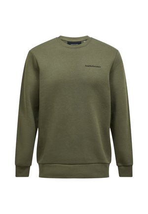 Olijfgroen sweatshirt gemaakt van een zachte stof, met een ronde hals, lange mouwen en subtiele logo-borduring op de borst.