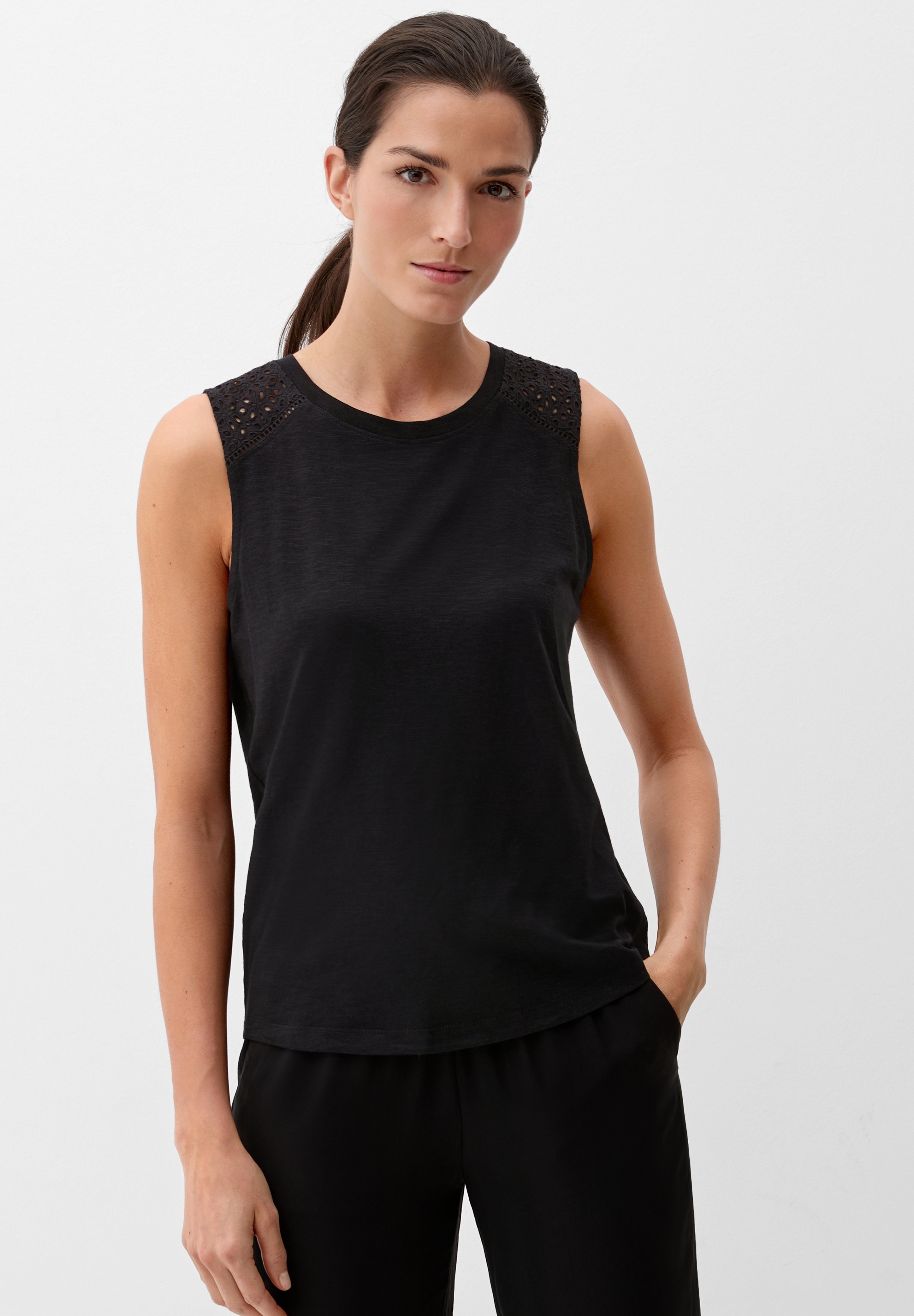 Top Femme S.Olivier Noir Taille 42 - Viscose Imprimé Floral - Neuf Avec Étiquettes