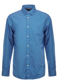 Blauwe langarm overhemd met een geometrisch patroon, met button-down kraag en witte knopen. Bevat een subtiele logo op de borst. Gemaakt van een katoenmix.