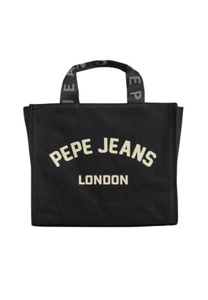 Bolsa tote rectangular negra con asas cortas, con la inscripción "PEPE JEANS LONDON" en grandes letras blancas en el frente.