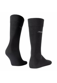 Calcetines de algodón negros con un borde acanalado y una textura suave; presenta un pequeño logo "JOOP!" en blanco contrastante cerca del tobillo.