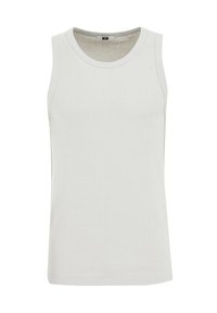 Witte mouwloze tanktop van gestructureerde stof, met een ronde halslijn en een licht getailleerde pasvorm. Geen zichtbare patronen of accenten.