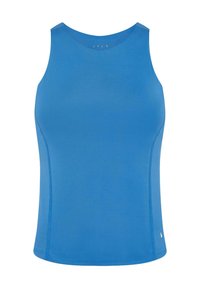 Blauwe sportieve tanktop met een ronde hals, zonder mouwen, van soepel materiaal, in een getailleerde pasvorm en subtiele naaddetails aan de zijkanten.