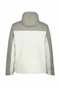 Hooded jacka i ljusgrått och vitt med en lätt och slät textur. Har grå paneler på axlar och ärmar, med elastiska manschetter.