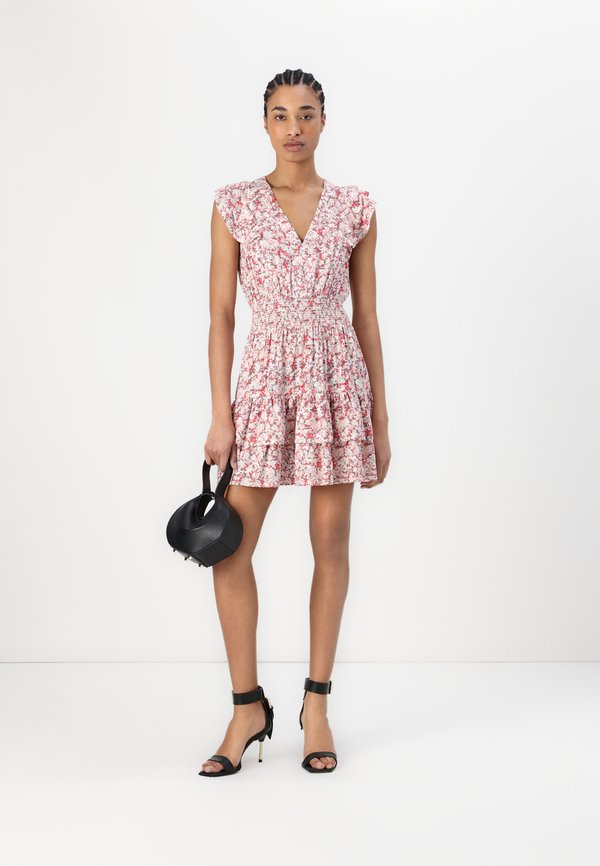 DEEP V NECK DRESS SMOCKED BACK WAIST - Day dress - coral crush4