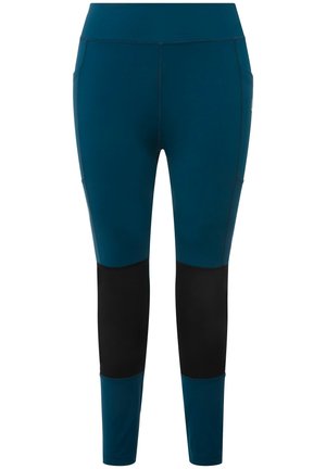 Hoge taille leggings in aqua en zwart. Gemaakt van rekbare stof, voorzien van zijzakken en contrasterende kleurpanelen voor een strakke look.