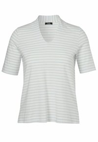 Lichtblauw en wit gestreept T-shirt met korte mouwen en een V-halsontwerp van zacht stof. Casual pasvorm, geschikt voor dagelijks gebruik.