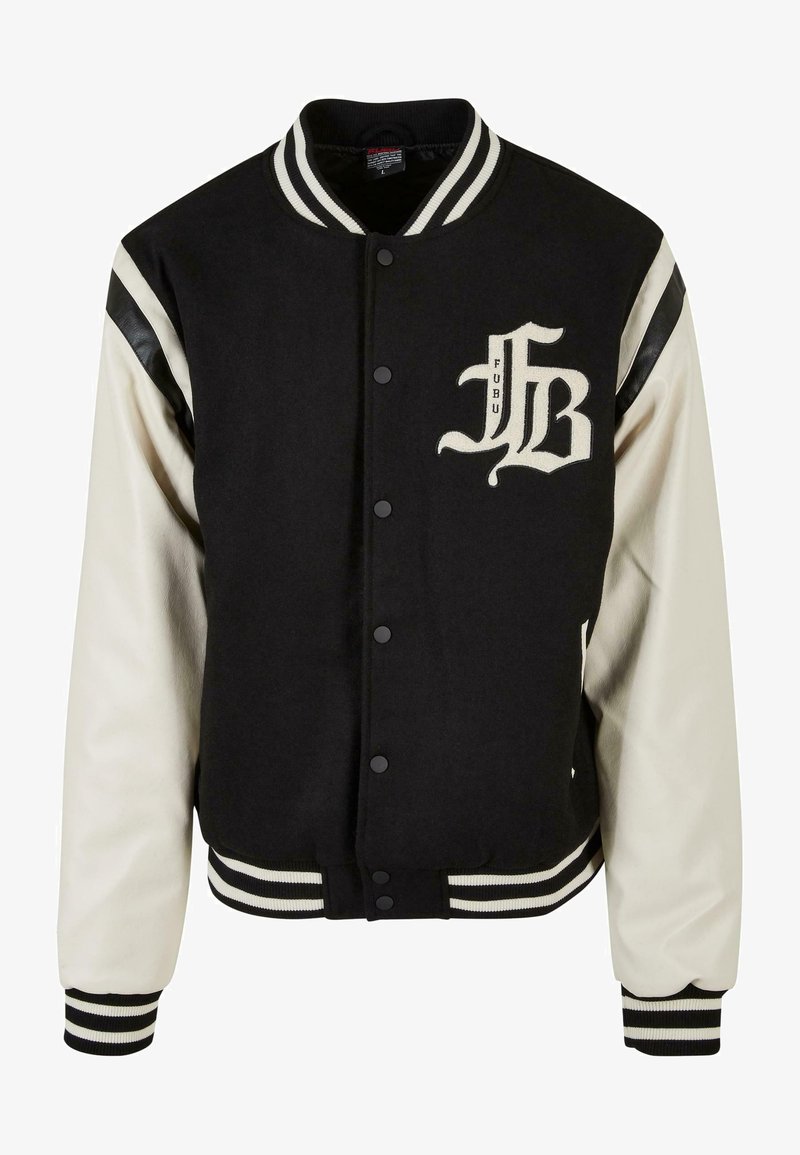FUBU OLD ENGLISH VARSITY JACKET - Bomber bunda - black offwhite white