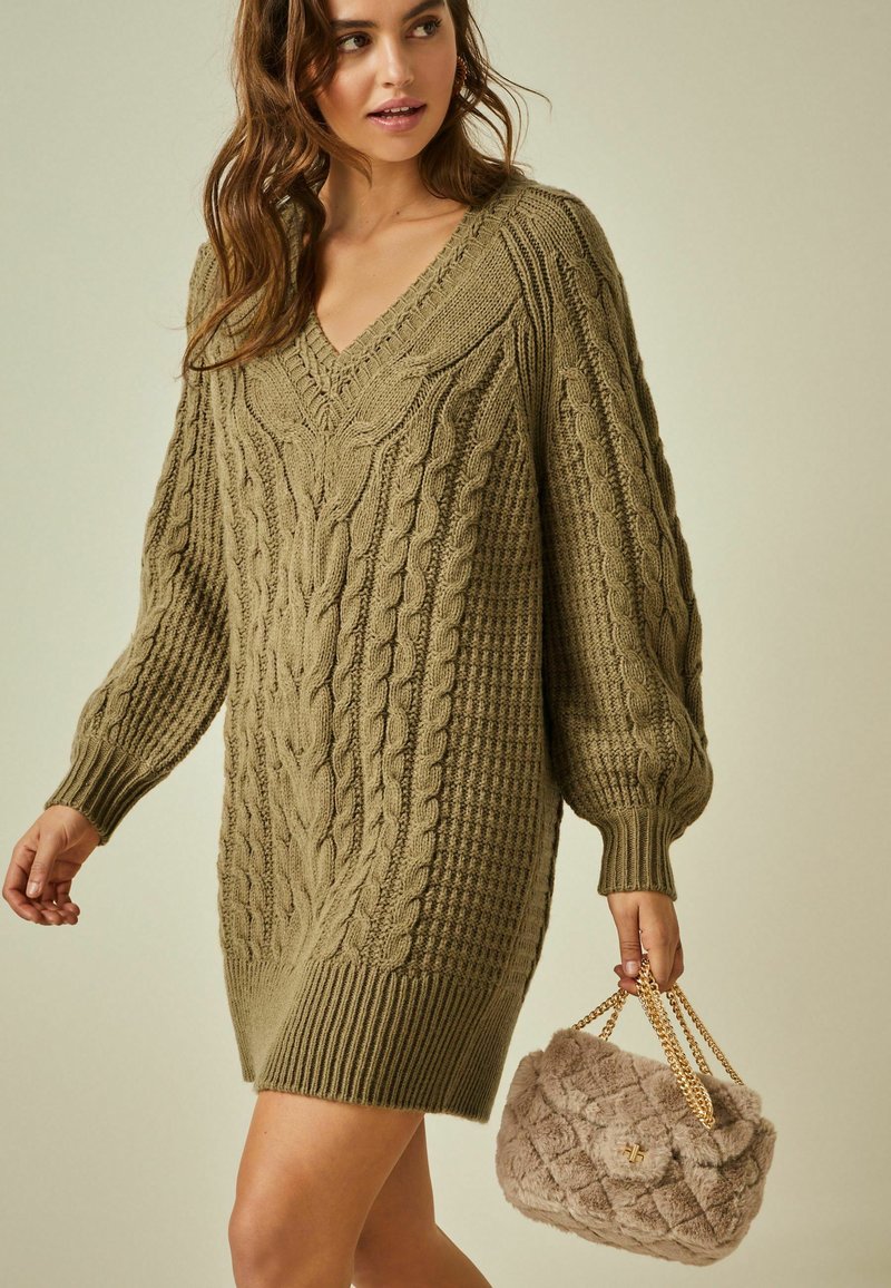 Next CABLE V-NECK - Sarafanas - khaki green