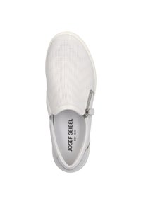 Weiße Slipper mit durchbrochener Textur, aus Leder, mit Reißverschlussakzent an der Seite und Logo auf der Innensohle.
