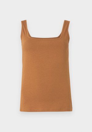 Débardeur marron sans manches avec un col carré. Confectionné dans un tissu doux et extensible, doté de coutures nettes et d'une texture uniforme.