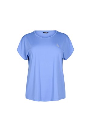 Lyseblå kortærmet t-shirt lavet af blødt stof. Har en rund halsudskæring og en lille logo-accents på venstre bryst. Løs pasform.