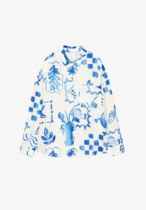 PULL&BEAR, PRINTED LONG SLEEVE - SHIRT - Camicia - blue