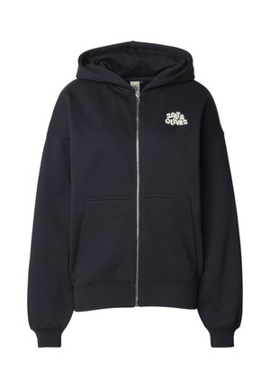 Námořnická mikina na zip z měkké látky, s předním logem ve světlé barvě, velkými kapsami a kapucí se stahovací šňůrkou.