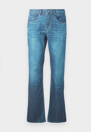 Džíny zmid-blue praného denimu s mírným rozšířením dole, klasický design s pěti kapsami a přední zapínání na knoflík a zip.
