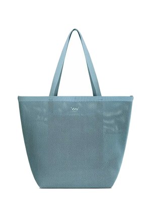 Light blue mesh tote bag with two long handles and a small logo at the top center.