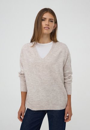 Terranova CON SCOLLO A V - Maglione - beige chiaro melange