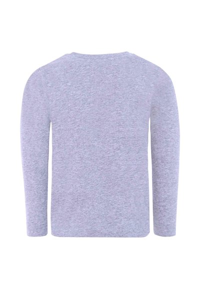 Maglione grigio chiaro a maniche lunghe con scollatura rotonda, texture morbida e un leggero motivo mélange. Senza decorazioni visibili.